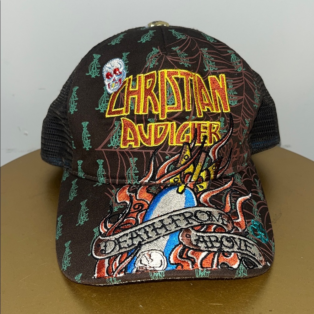 Christian Audigier Baseball Hat Cap Mesh Trucker Rhinestone Embroidered Y2K